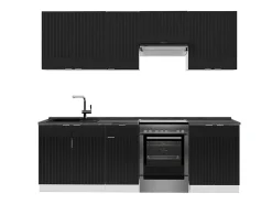 Mueble de cocina negro a rayas/blanco 240x60x81.6 fame-line