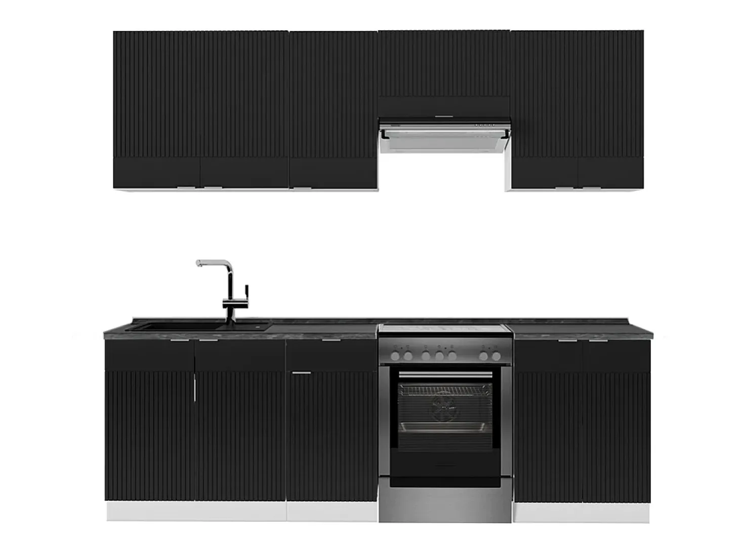 Mueble de cocina negro a rayas/blanco 240x60x81.6 fame-line