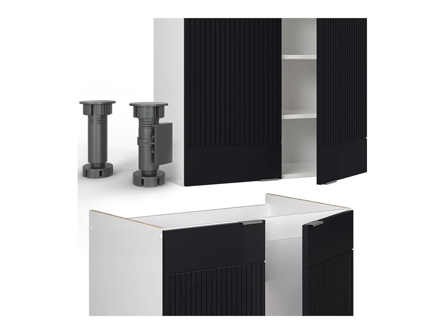 Mueble de cocina negro a rayas/blanco 240x60x81.6 fame-line