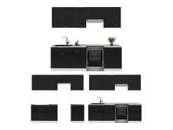 Mueble de cocina negro a rayas/blanco 240x60x81.6 fame-line