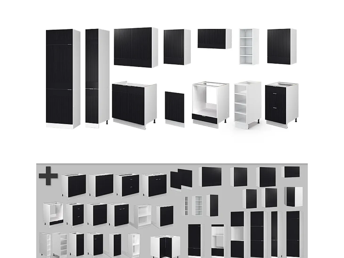 Mueble de cocina negro a rayas/blanco 355x46x81.6 fame-line