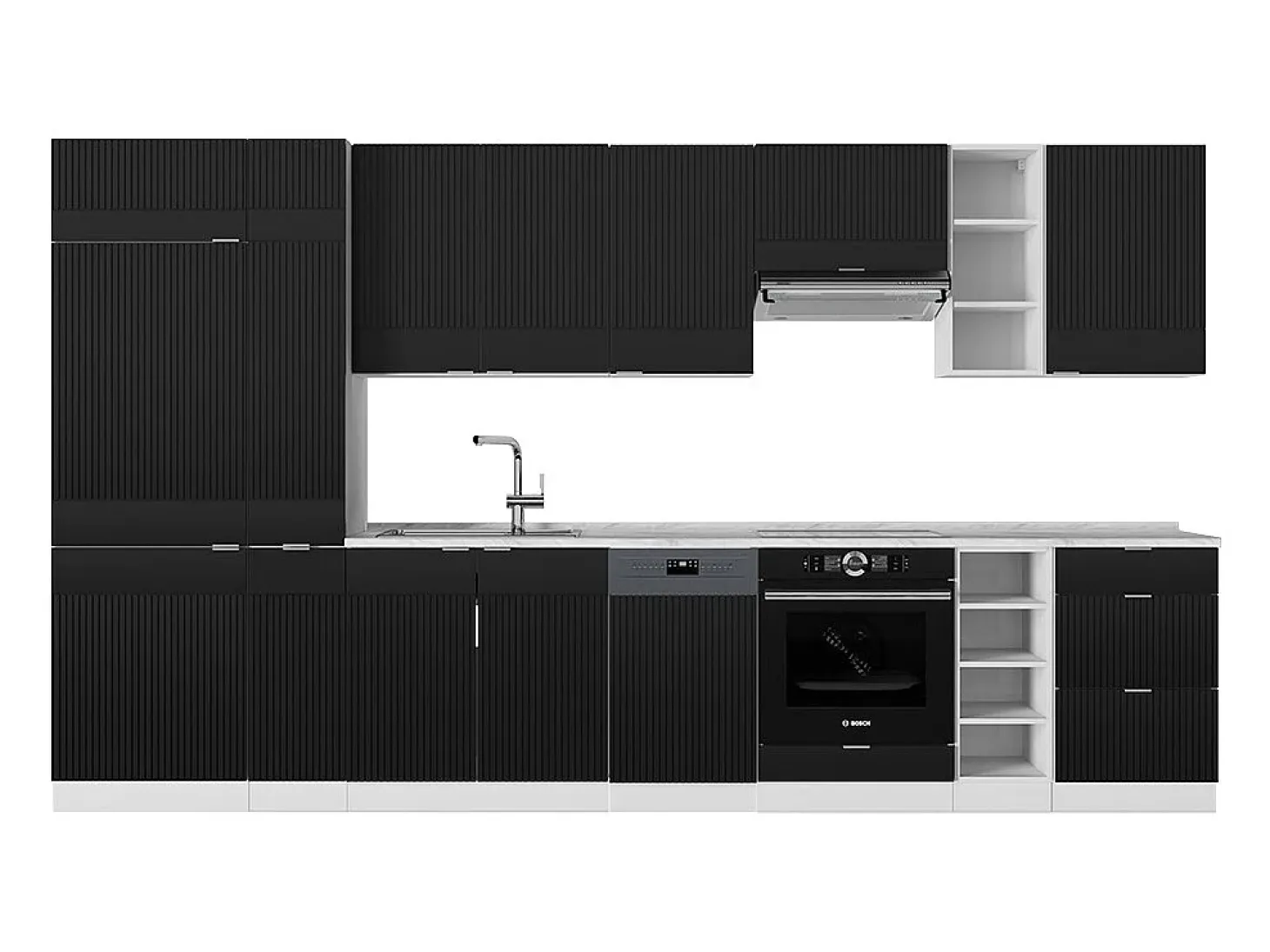 Mueble de cocina negro a rayas/blanco 355x46x81.6 fame-line