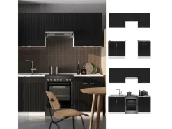 Mueble de cocina negro a rayas/blanco 200x60x81.6 fame-line