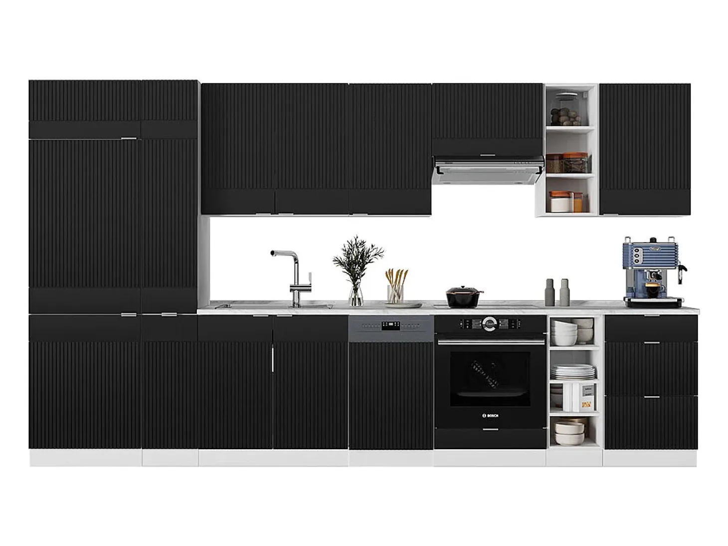 Mueble de cocina negro a rayas/blanco 355x60x81.6 fame-line