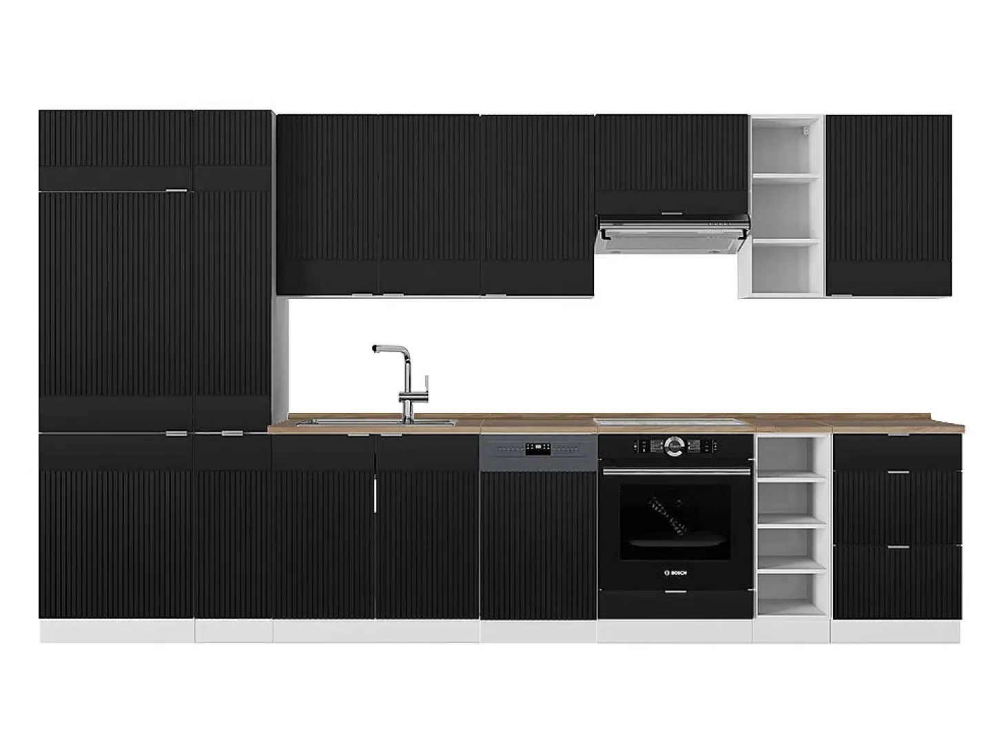 Mueble de cocina negro a rayas/blanco 355x60x81.6 fame-line