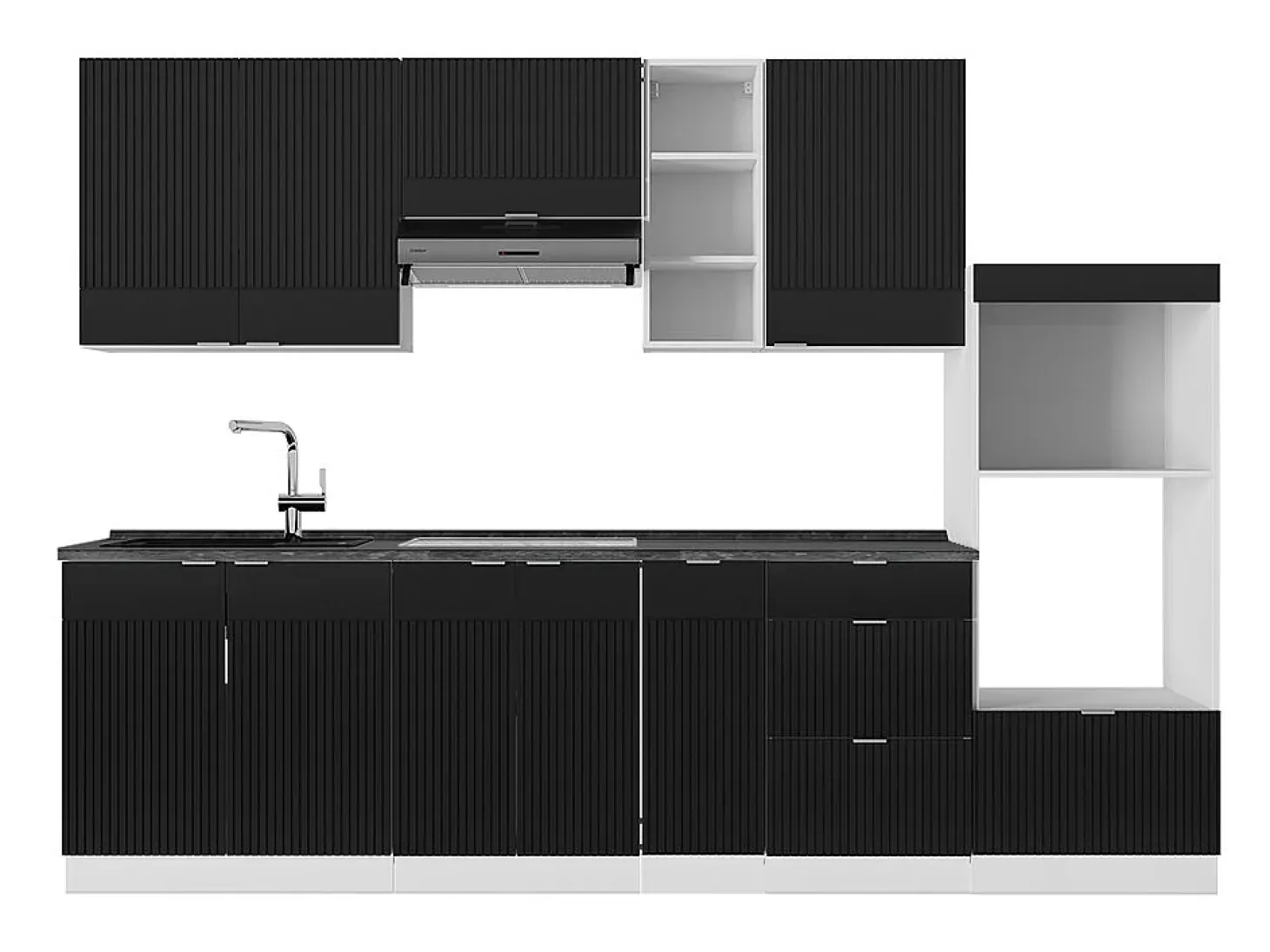 Mueble de cocina negro a rayas/blanco 280x60x81.6 fame-line