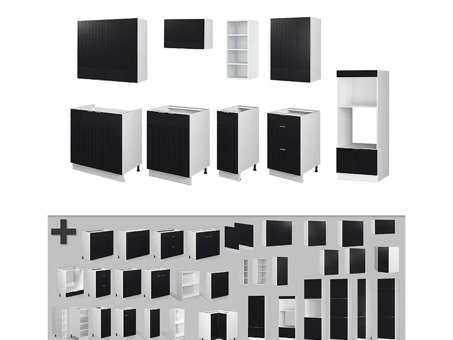 Mueble de cocina negro a rayas/blanco 280x60x81.6 fame-line