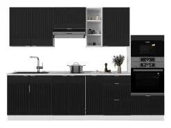 Mueble de cocina negro a rayas/blanco 280x60x81.6 fame-line