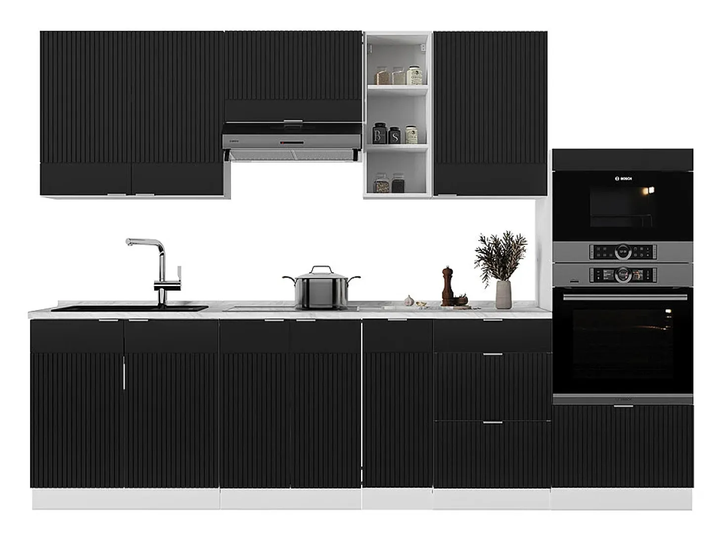 Mueble de cocina negro a rayas/blanco 280x60x81.6 fame-line
