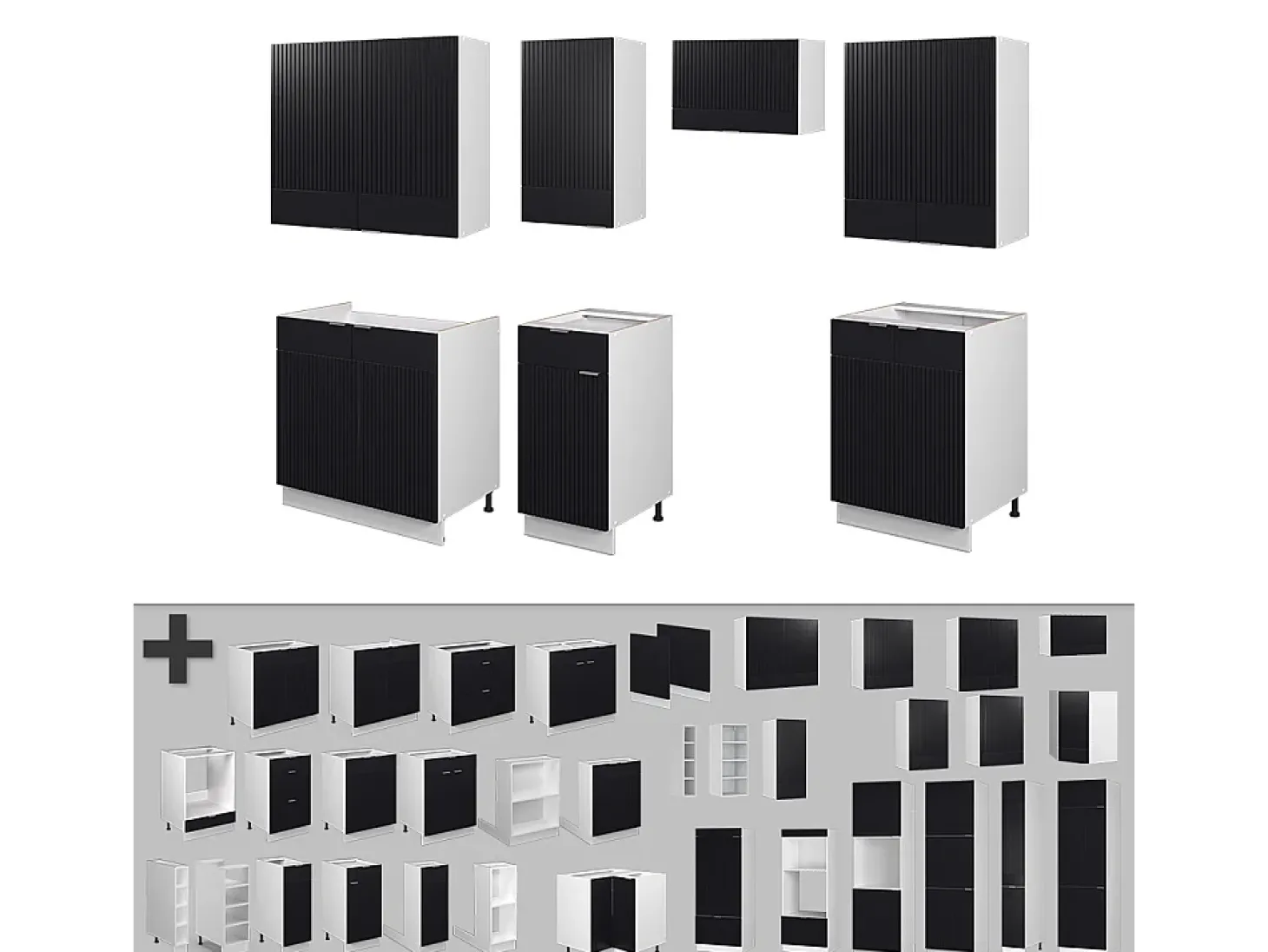 Mueble de cocina negro a rayas/blanco 240x46x81.6 fame-line