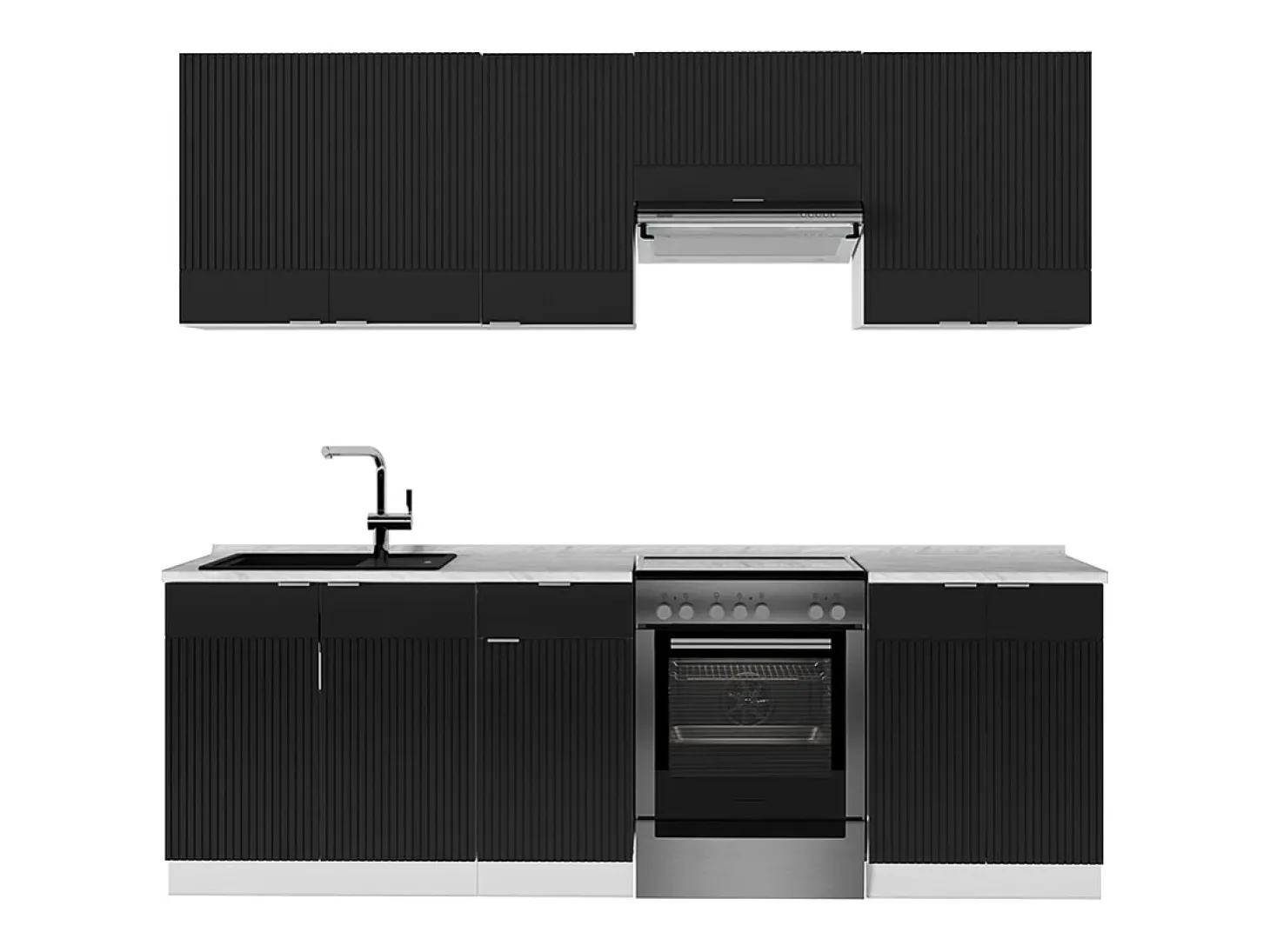Mueble de cocina negro a rayas/blanco 240x46x81.6 fame-line