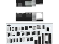 Mueble de cocina negro brillo/blanco 240x60x81.6 r-line
