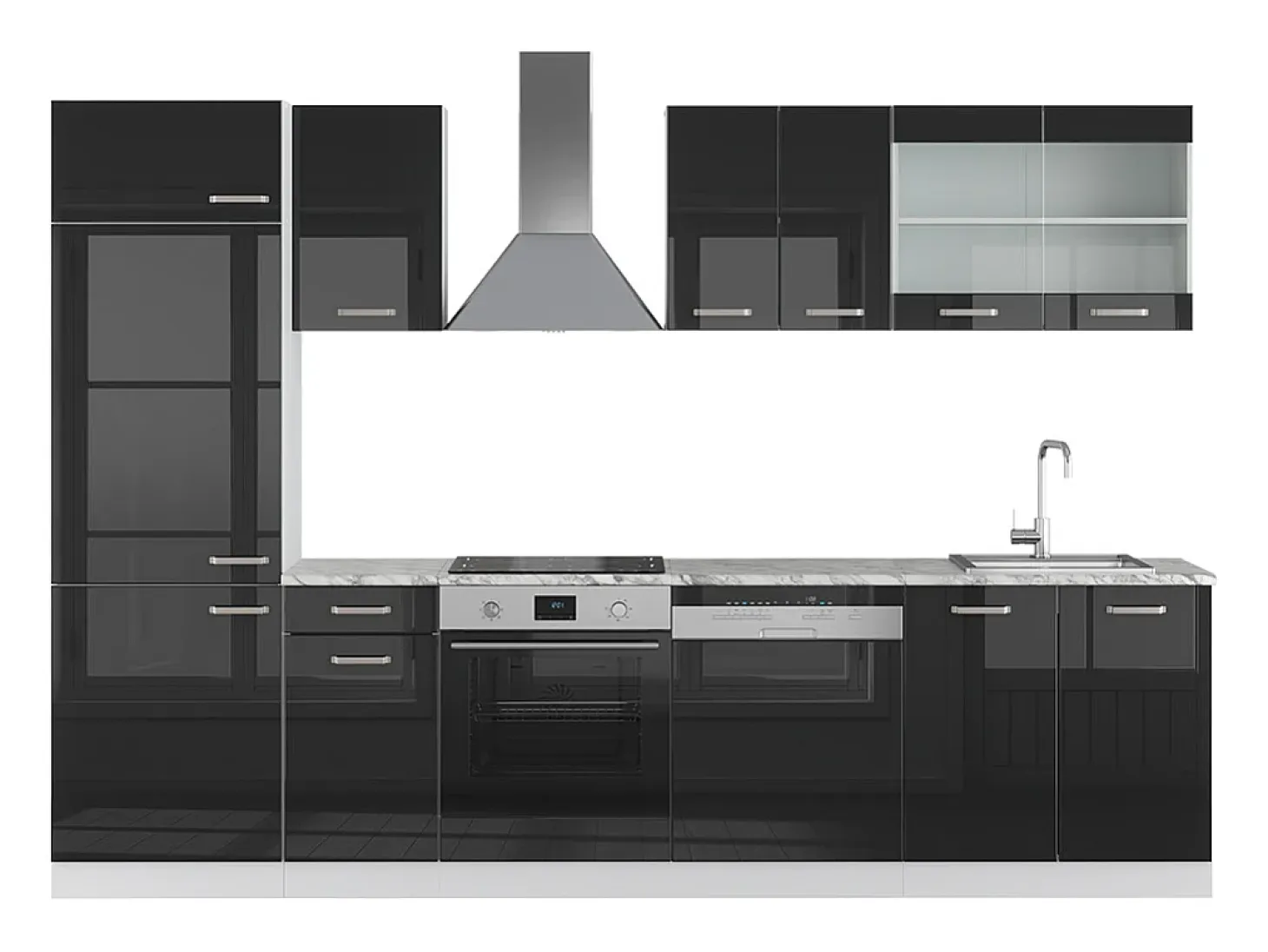 Mueble de cocina negro brillo/blanco 300x46x81.6 r-line