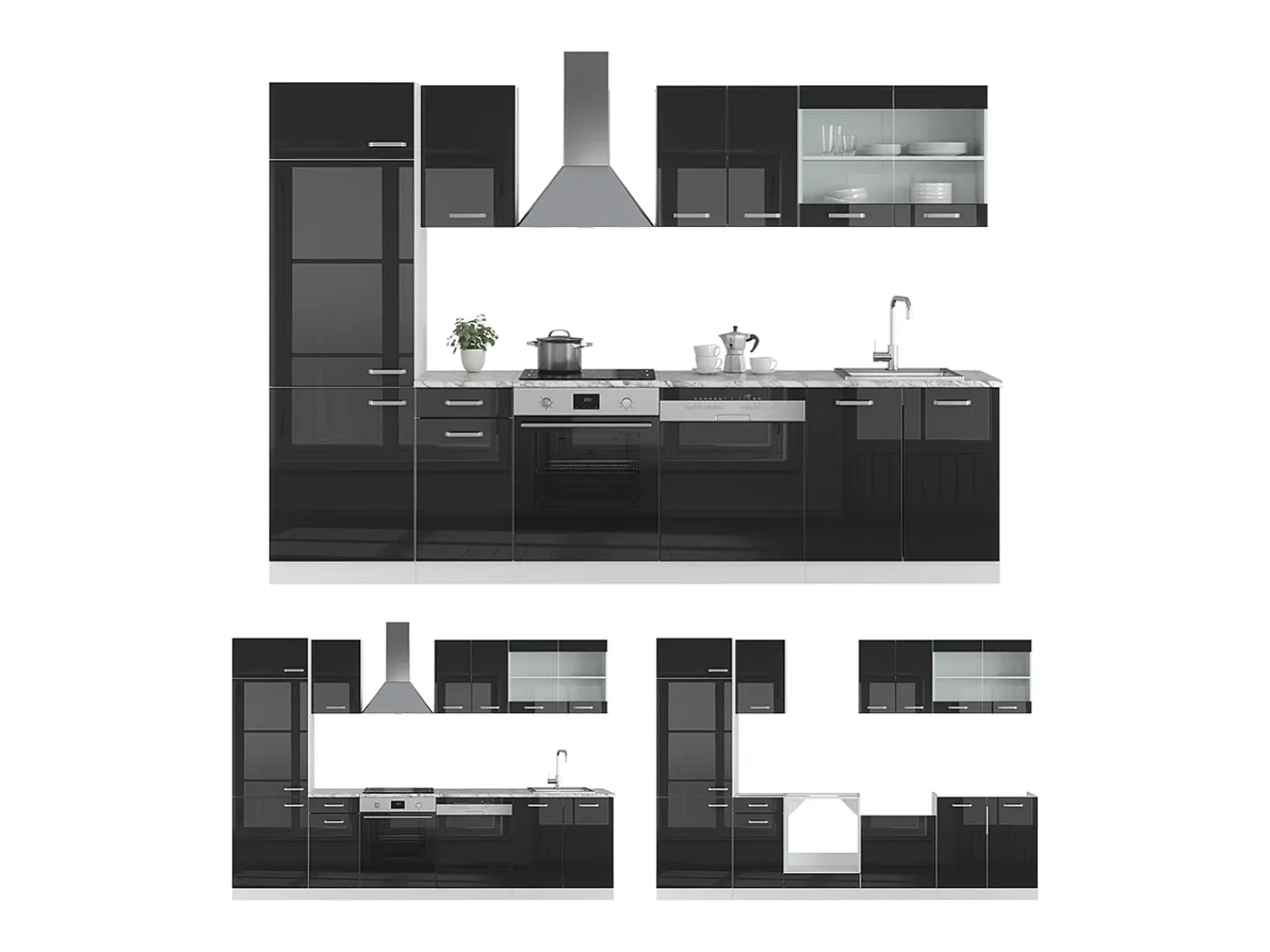 Mueble de cocina negro brillo/blanco 300x46x81.6 r-line