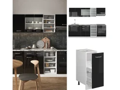 Mueble de cocina negro brillo/blanco 240x60x81.6 r-line