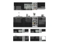 Mueble de cocina negro brillo/blanco 240x60x81.6 r-line