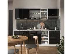 Mueble de cocina negro brillo/blanco 240x60x81.6 r-line