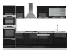 Mueble de cocina negro brillo/blanco 300x46x81.6 r-line