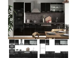 Mueble de cocina negro brillo/blanco 300x46x81.6 r-line