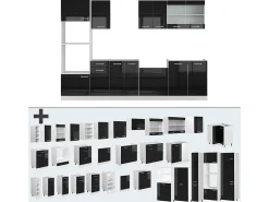 Mueble de cocina negro brillo/blanco 300x46x81.6 r-line