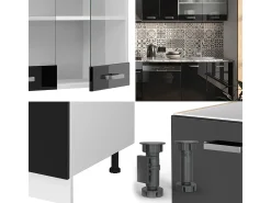 Mueble de cocina negro brillo/blanco 300x60x81.6 r-line