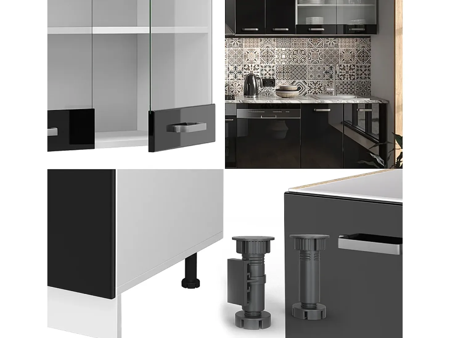 Mueble de cocina negro brillo/blanco 300x60x81.6 r-line