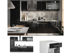 Mueble de cocina negro brillo/blanco 300x60x81.6 r-line