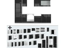 Mueble de cocina negro brillo/blanco 300x60x81.6 r-line