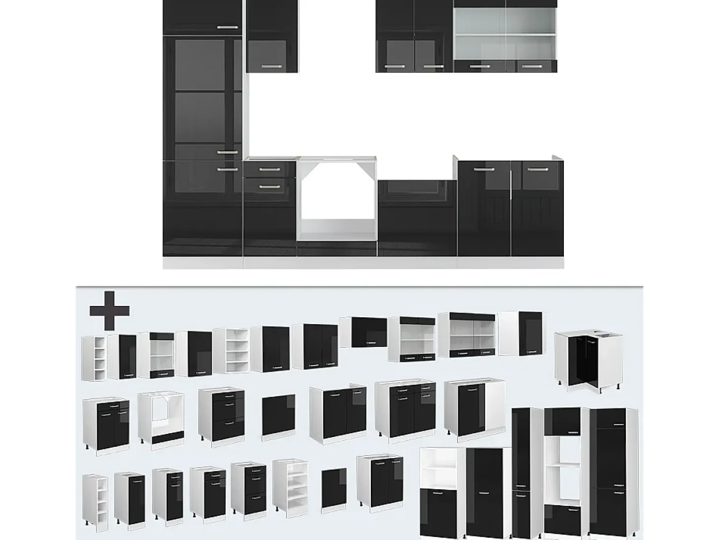 Mueble de cocina negro brillo/blanco 300x60x81.6 r-line