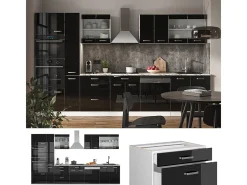 Mueble de cocina negro brillo/blanco 350x60x81.6 r-line