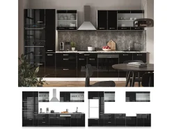 Mueble de cocina negro brillo/blanco 350x60x81.6 r-line