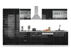 Mueble de cocina negro brillo/blanco 350x60x81.6 r-line