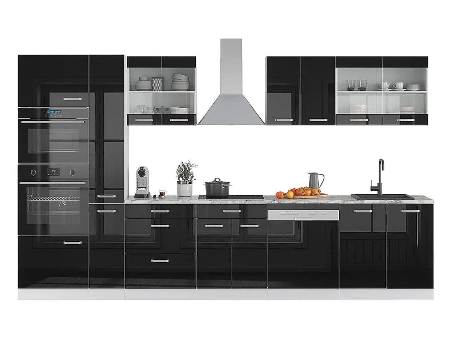 Mueble de cocina negro brillo/blanco 350x60x81.6 r-line