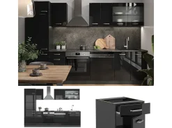 Mueble de cocina negro/antracita de alto brillo 300x60x81.6 r-line