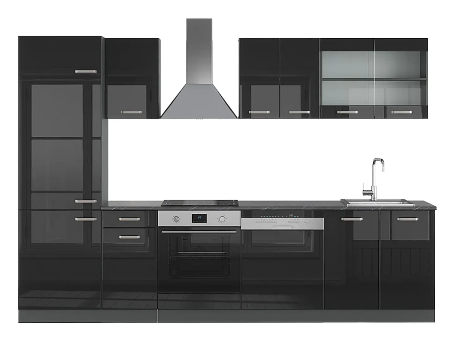 Mueble de cocina negro/antracita de alto brillo 300x46x81.6 r-line