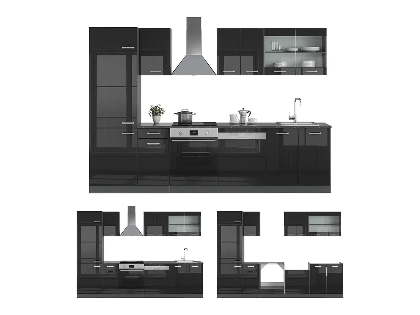 Mueble de cocina negro/antracita de alto brillo 300x46x81.6 r-line