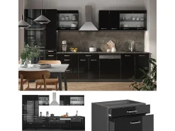 Mueble de cocina negro/antracita de alto brillo 350x60x81.6 r-line