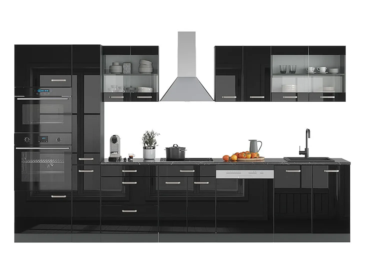 Mueble de cocina negro/antracita de alto brillo 350x60x81.6 r-line