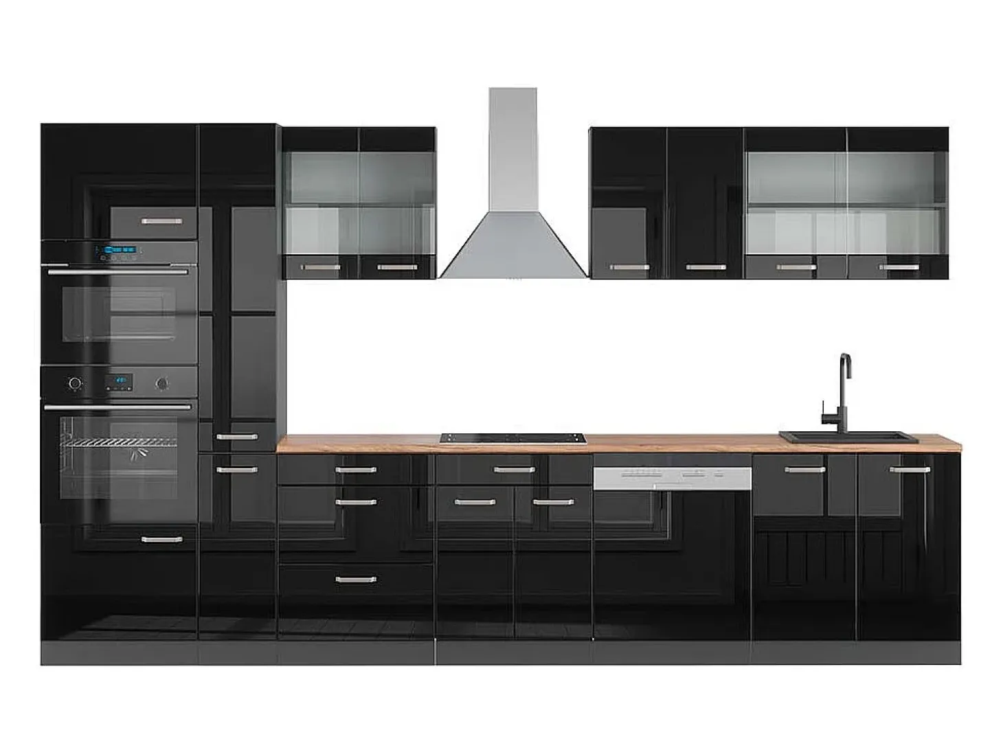 Mueble de cocina negro/antracita de alto brillo 350x60x81.6 r-line