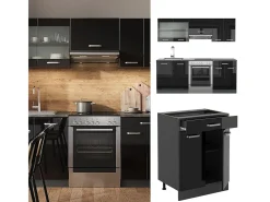 Mueble de cocina negro/antracita de alto brillo 200x46x81.6 r-line