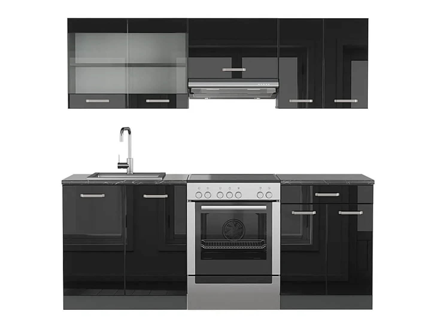 Mueble de cocina negro/antracita de alto brillo 200x46x81.6 r-line
