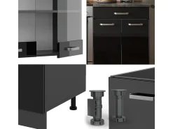 Mueble de cocina negro/antracita de alto brillo 200x46x81.6 r-line