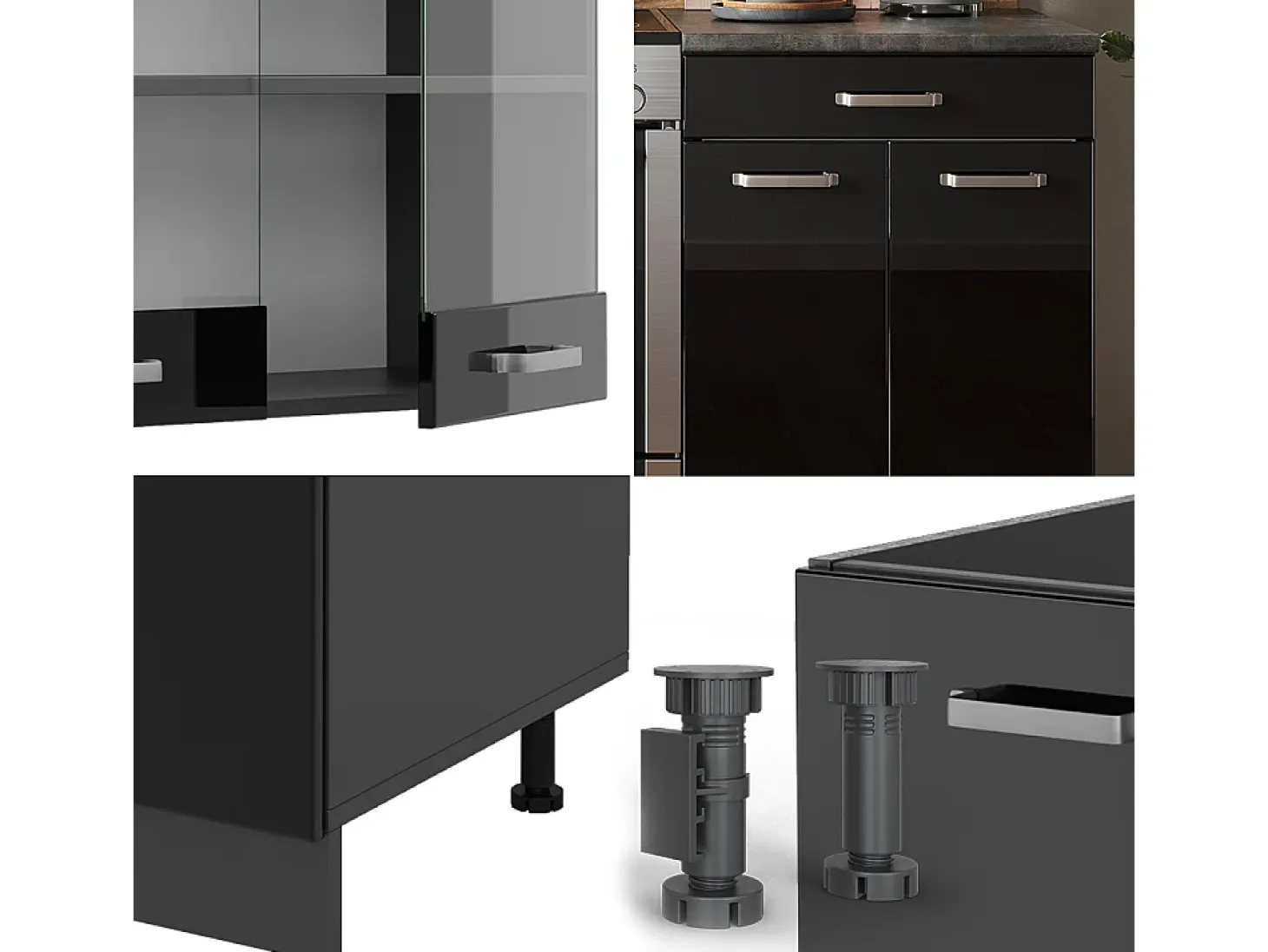 Mueble de cocina negro/antracita de alto brillo 200x46x81.6 r-line