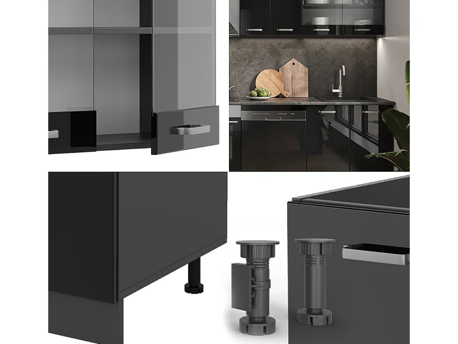 Mueble de cocina negro/antracita de alto brillo 300x60x81.6 r-line