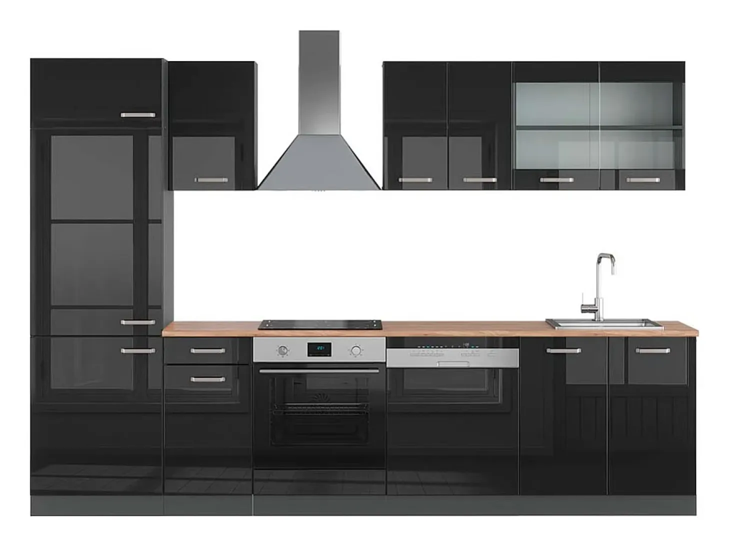 Mueble de cocina negro/antracita de alto brillo 300x60x81.6 r-line
