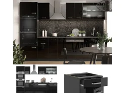 Mueble de cocina negro/antracita de alto brillo 300x60x81.6 r-line