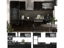 Mueble de cocina negro/antracita de alto brillo 300x60x81.6 r-line