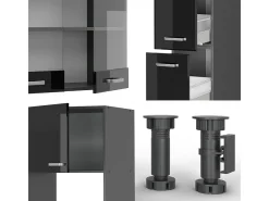 Mueble de cocina negro/antracita de alto brillo 350x46x81.6 r-line