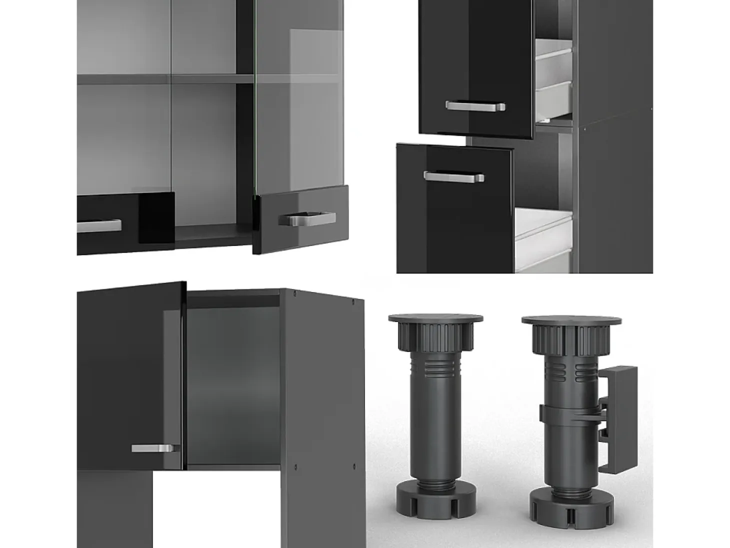 Mueble de cocina negro/antracita de alto brillo 350x46x81.6 r-line
