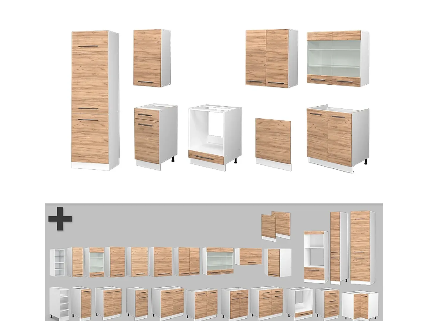 Mueble de cocina oro potencia roble/blanco 300x60x81.6 fame-line